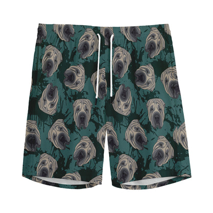 Shar Pei Face Pattern Print Men's Sports Shorts