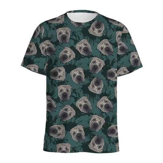Shar Pei Face Pattern Print Men's Sports T-Shirt