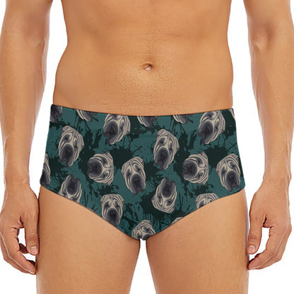 Shar Pei Face Pattern Print Men's Triangle Swim Briefs