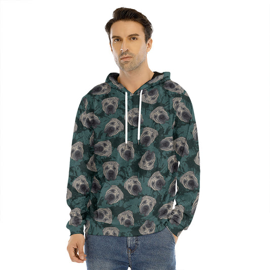 Shar Pei Face Pattern Print Men's Velvet Pullover Hoodie