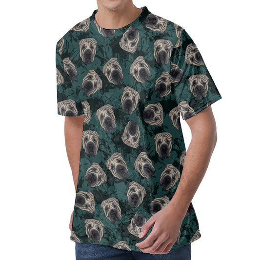 Shar Pei Face Pattern Print Men's Velvet T-Shirt