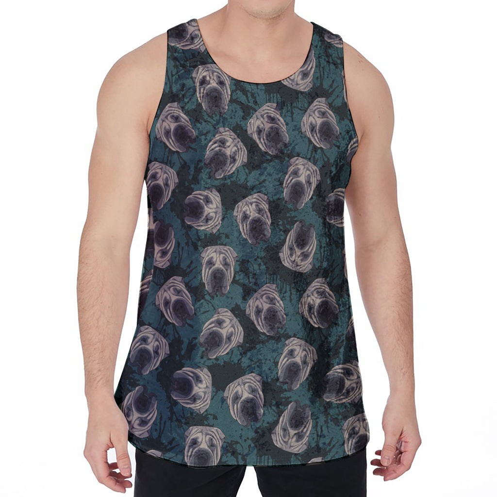 Shar Pei Face Pattern Print Men's Velvet Tank Top