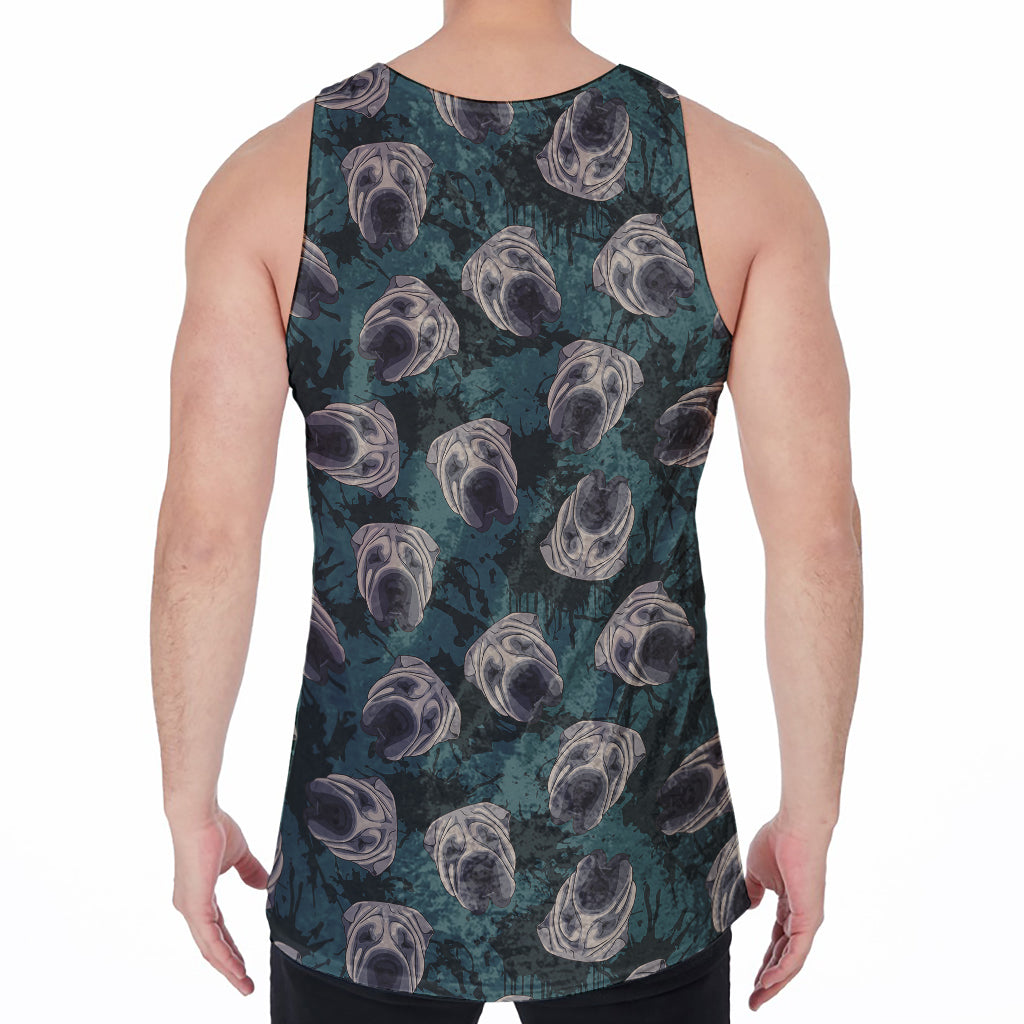 Shar Pei Face Pattern Print Men's Velvet Tank Top