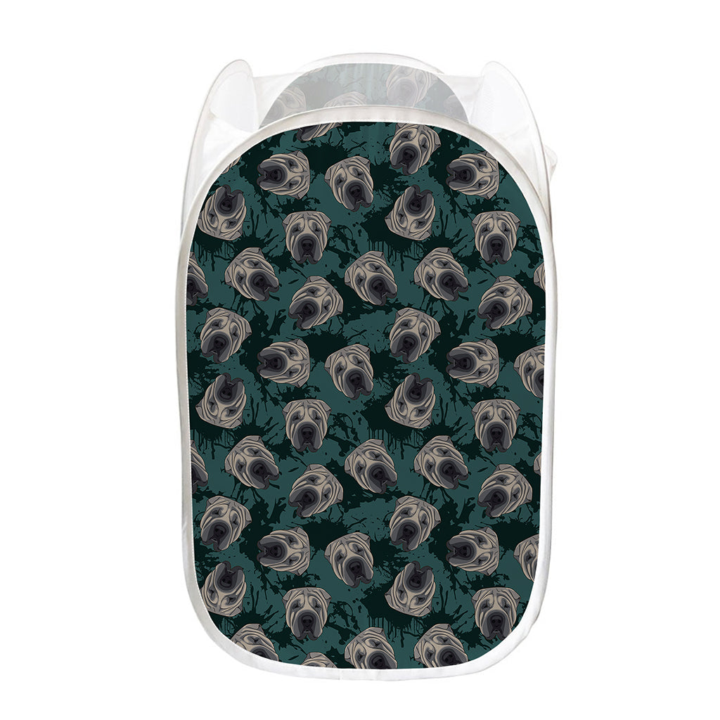 Shar Pei Face Pattern Print Mesh Laundry Hamper