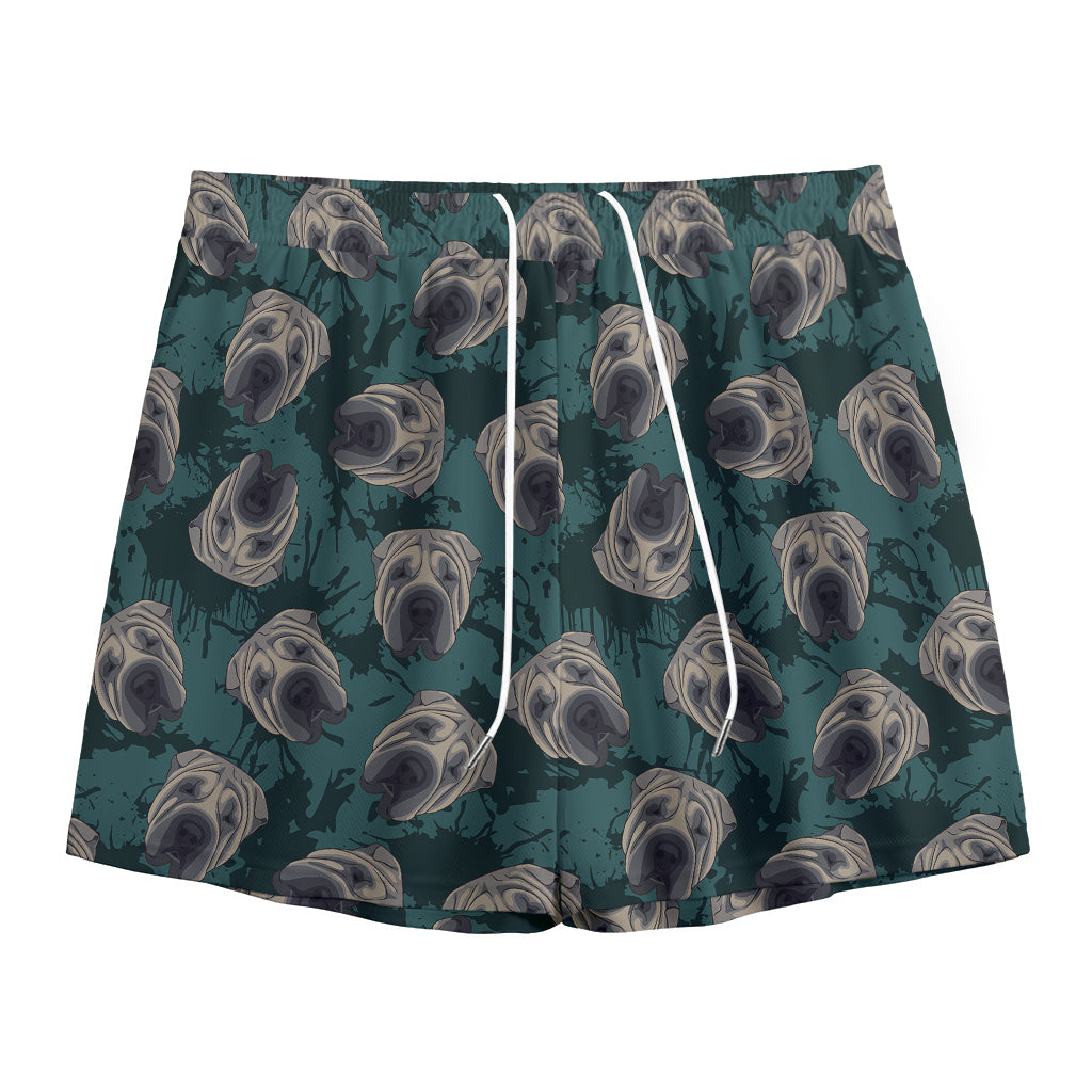 Shar Pei Face Pattern Print Mesh Shorts