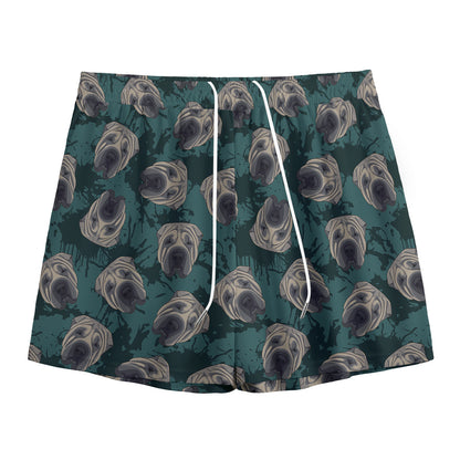 Shar Pei Face Pattern Print Mesh Shorts