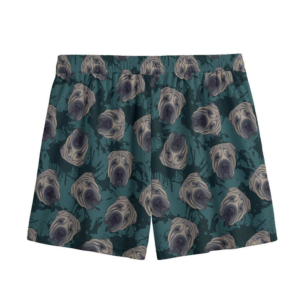 Shar Pei Face Pattern Print Mesh Shorts