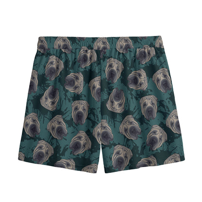 Shar Pei Face Pattern Print Mesh Shorts