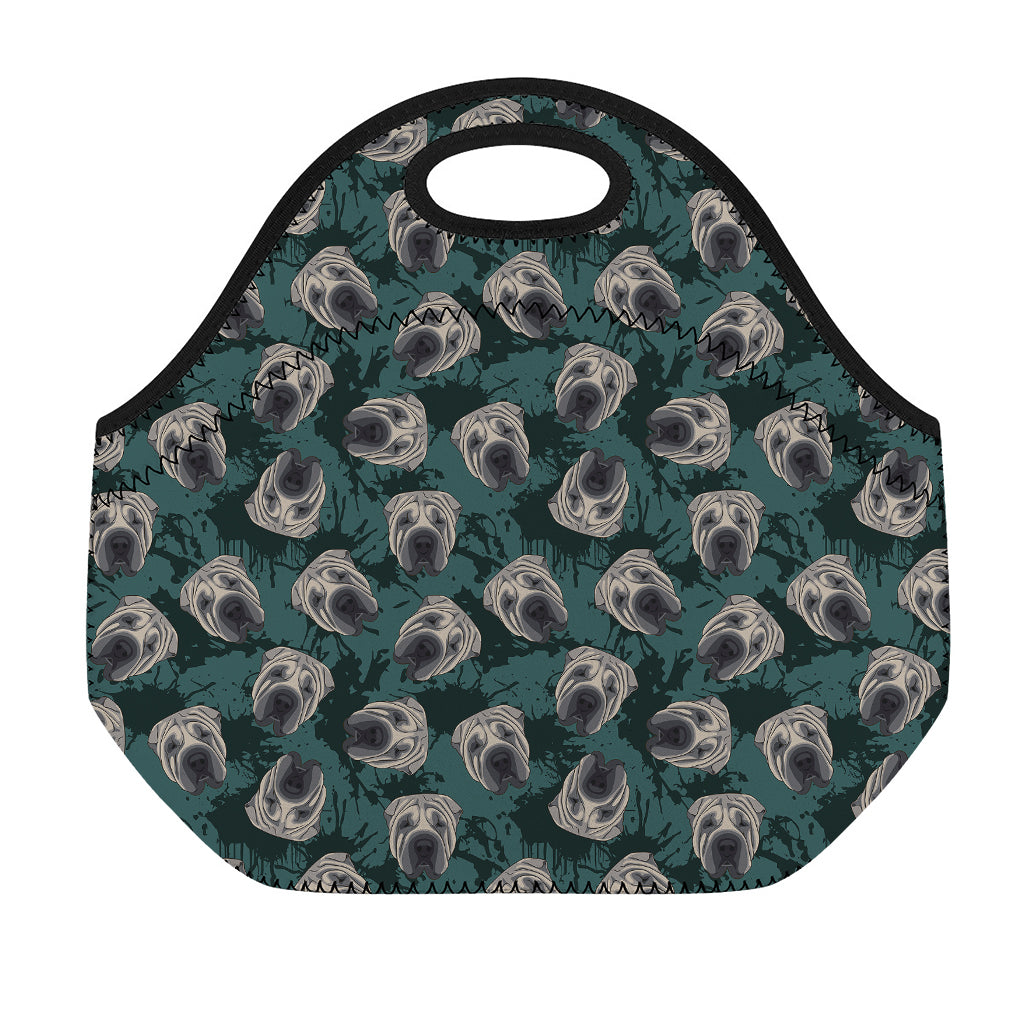 Shar Pei Face Pattern Print Neoprene Lunch Bag