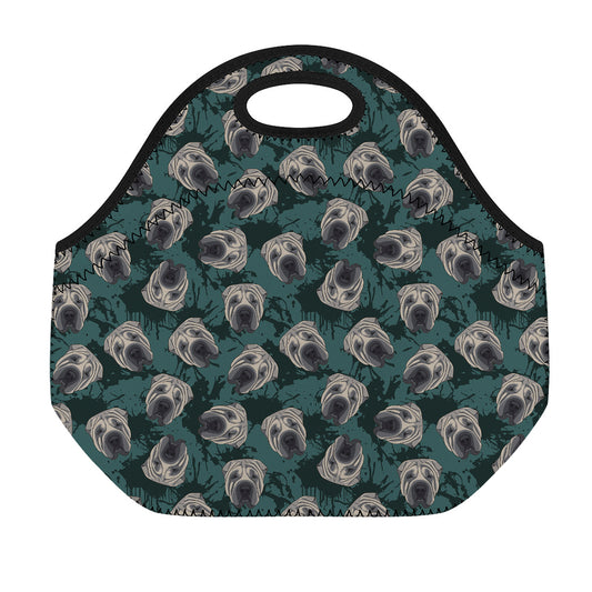 Shar Pei Face Pattern Print Neoprene Lunch Bag
