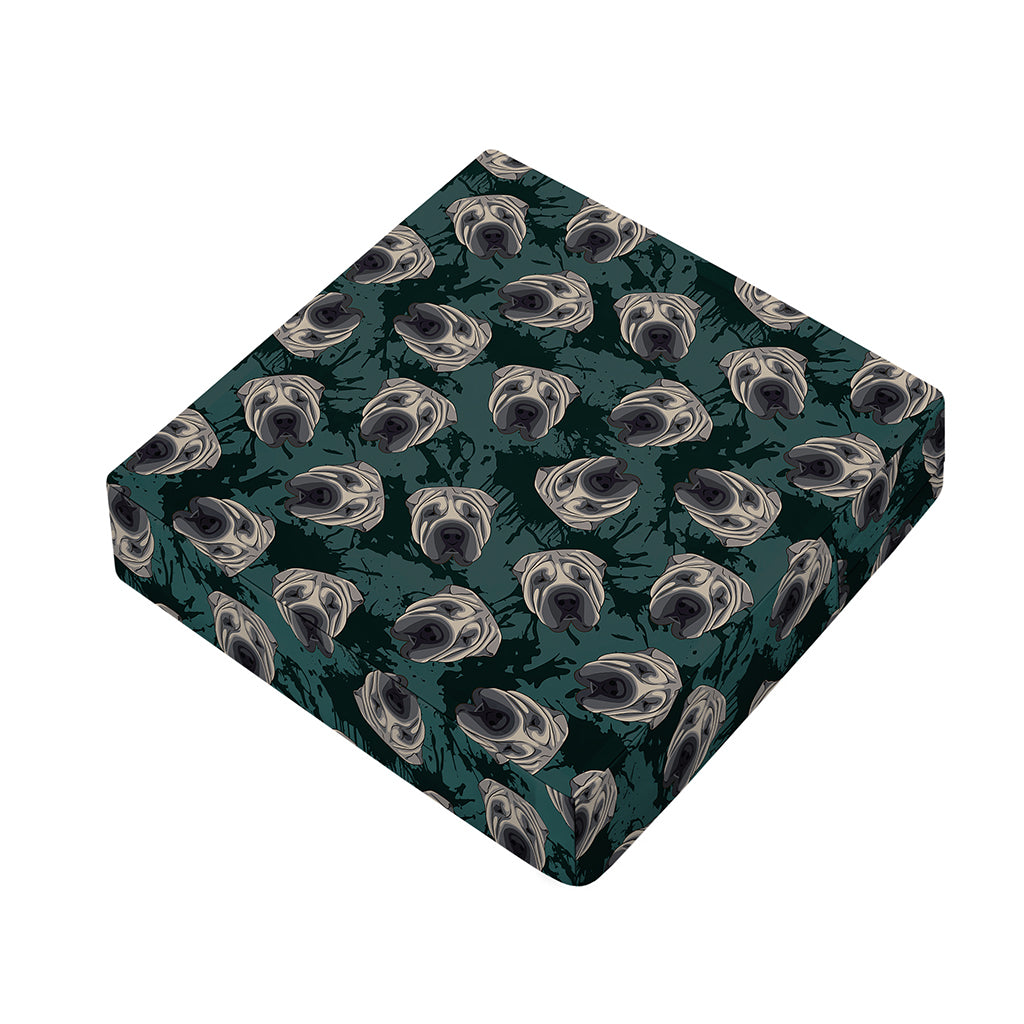Shar Pei Face Pattern Print Outdoor Seat Cushion Cover
