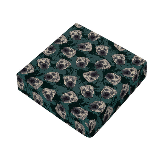 Shar Pei Face Pattern Print Outdoor Seat Cushion Cover