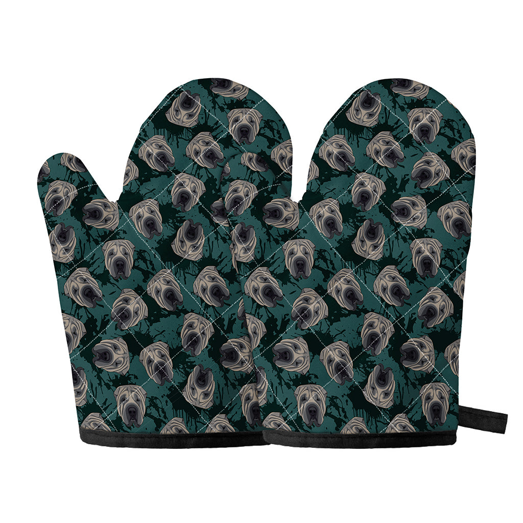 Shar Pei Face Pattern Print Oven Mitts