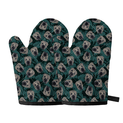 Shar Pei Face Pattern Print Oven Mitts