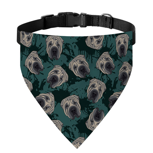 Shar Pei Face Pattern Print Over The Collar Dog Bandana