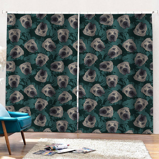 Shar Pei Face Pattern Print Pencil Pleat Curtains