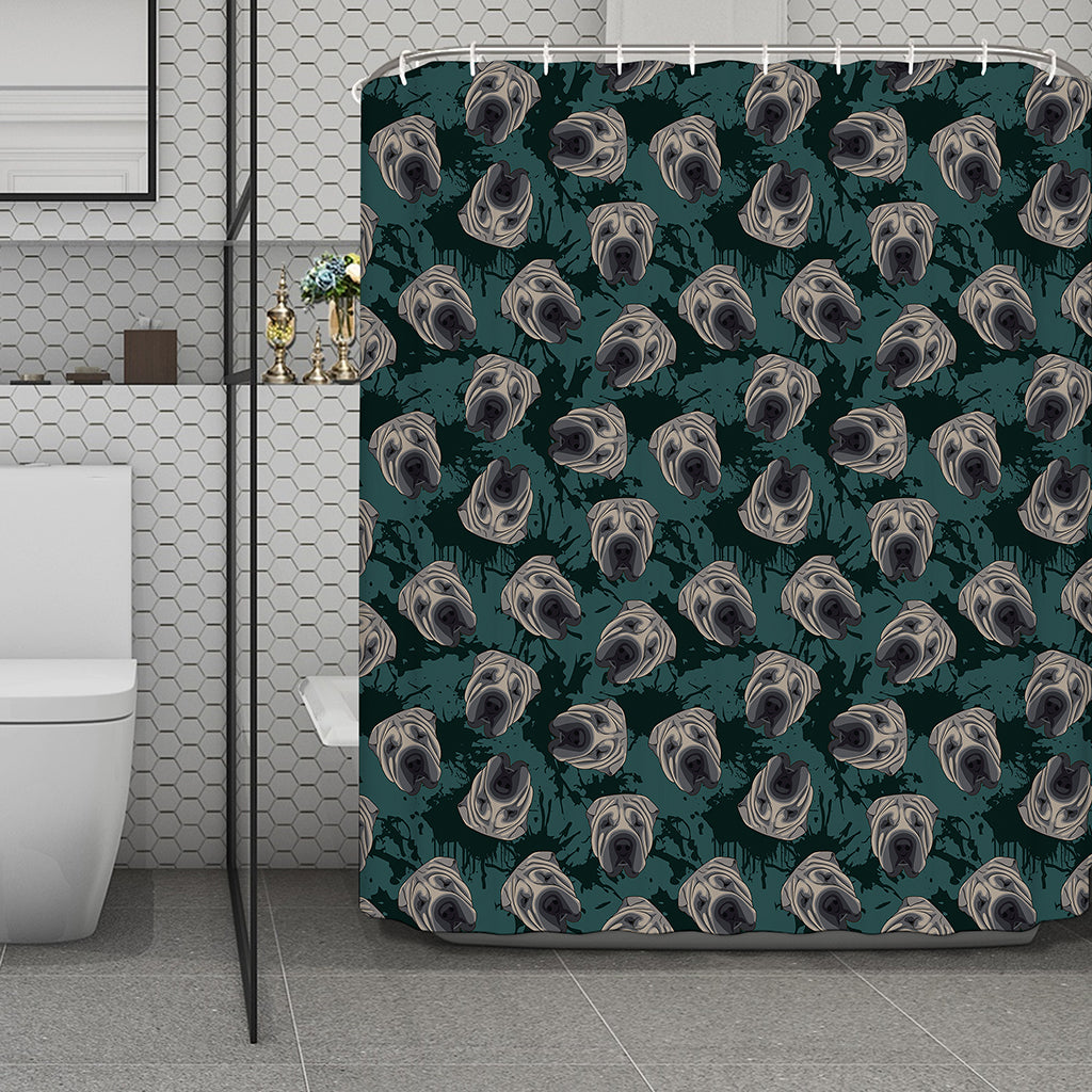 Shar Pei Face Pattern Print Polyester Shower Curtain