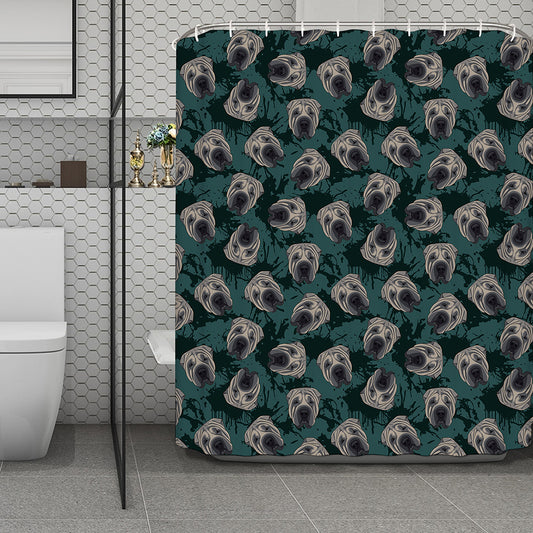 Shar Pei Face Pattern Print Polyester Shower Curtain