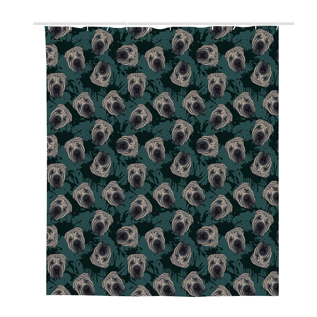Shar Pei Face Pattern Print Polyester Shower Curtain