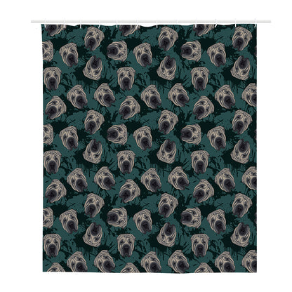 Shar Pei Face Pattern Print Polyester Shower Curtain