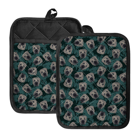 Shar Pei Face Pattern Print Pot Holders With Pocket