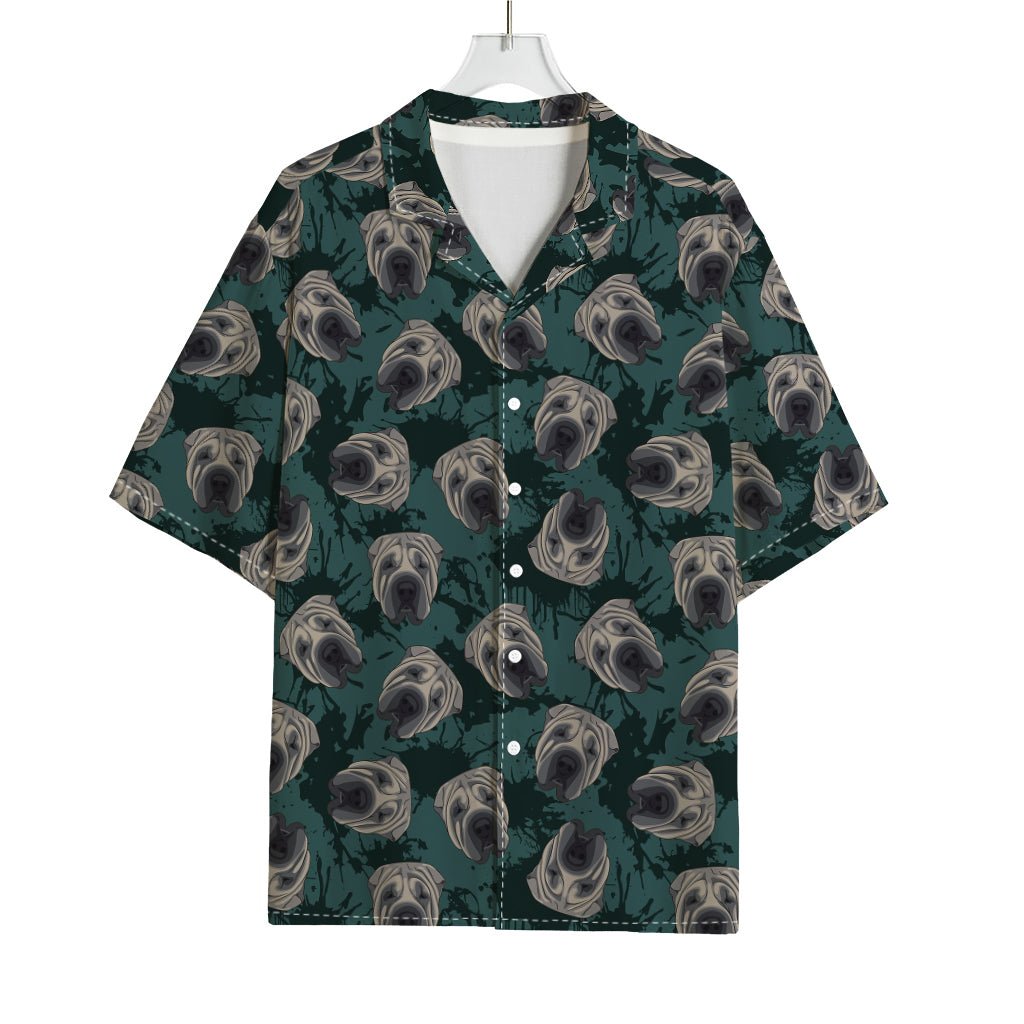 Shar Pei Face Pattern Print Rayon Hawaiian Shirt