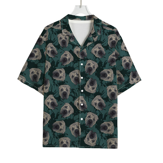 Shar Pei Face Pattern Print Rayon Hawaiian Shirt