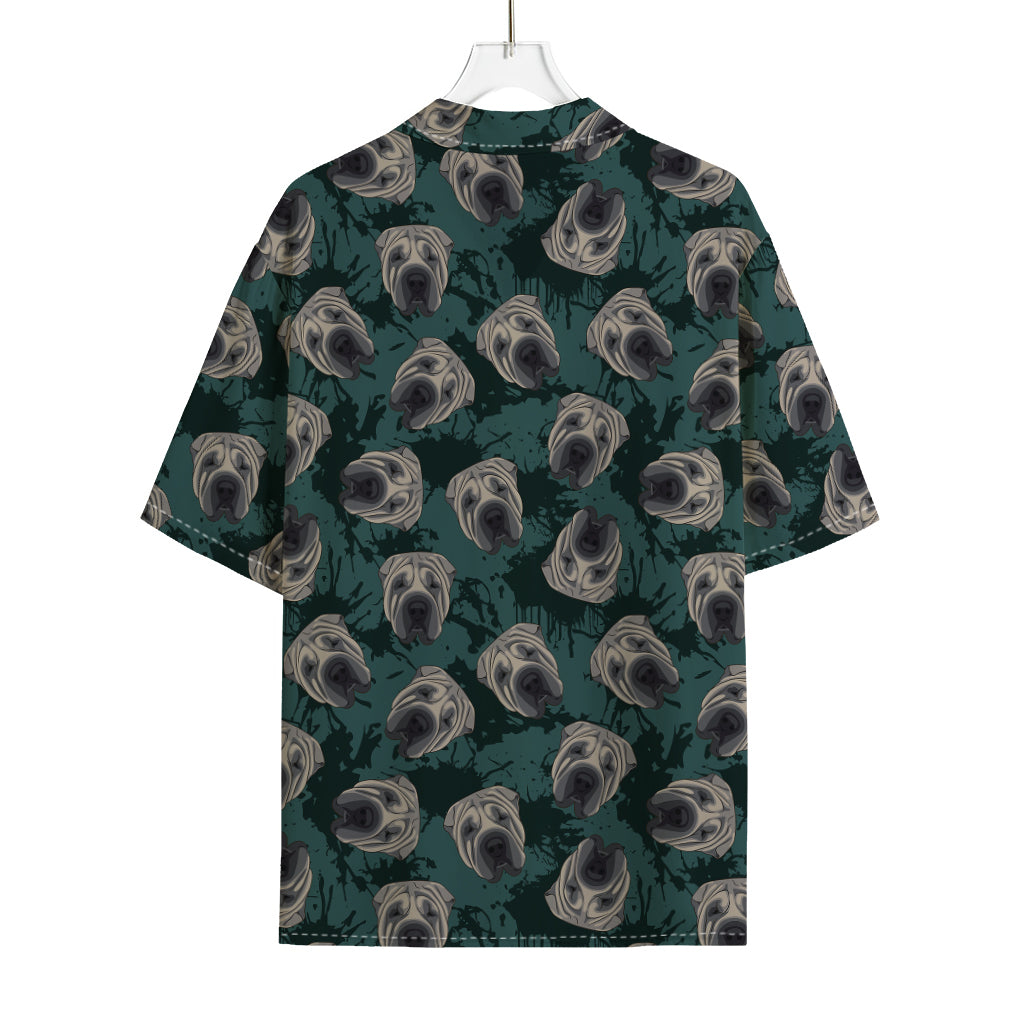 Shar Pei Face Pattern Print Rayon Hawaiian Shirt