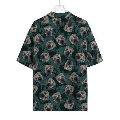 Shar Pei Face Pattern Print Rayon Hawaiian Shirt
