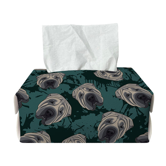 Shar Pei Face Pattern Print Rectangle Tissue Box Cover