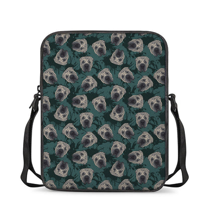 Shar Pei Face Pattern Print Rectangular Crossbody Bag