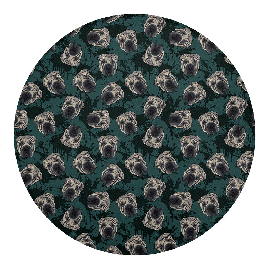 Shar Pei Face Pattern Print Round Blanket