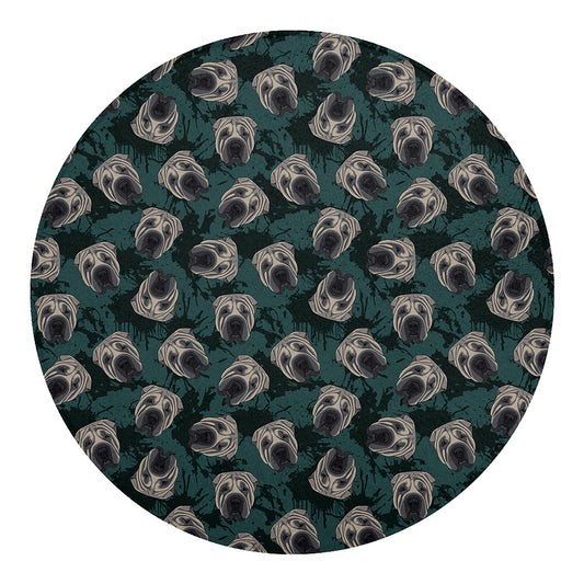 Shar Pei Face Pattern Print Round Blanket