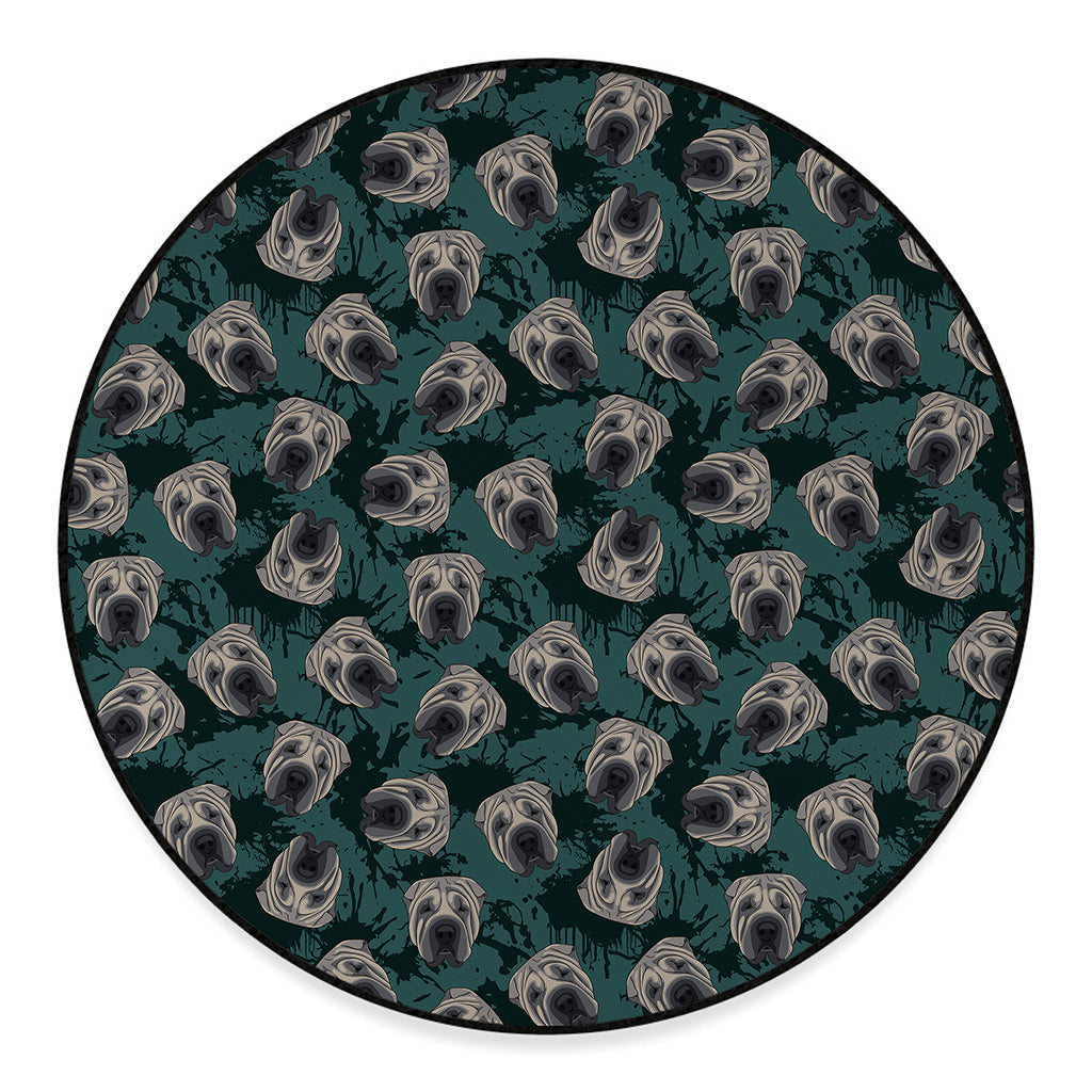 Shar Pei Face Pattern Print Round Floor Mat