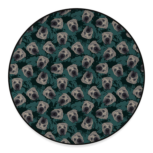 Shar Pei Face Pattern Print Round Floor Mat