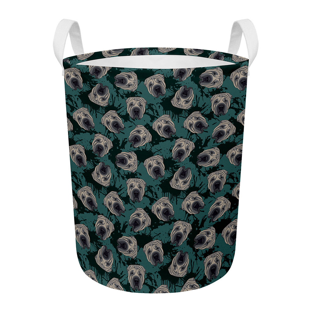 Shar Pei Face Pattern Print Round Laundry Basket