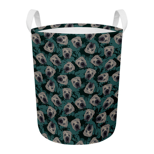 Shar Pei Face Pattern Print Round Laundry Basket