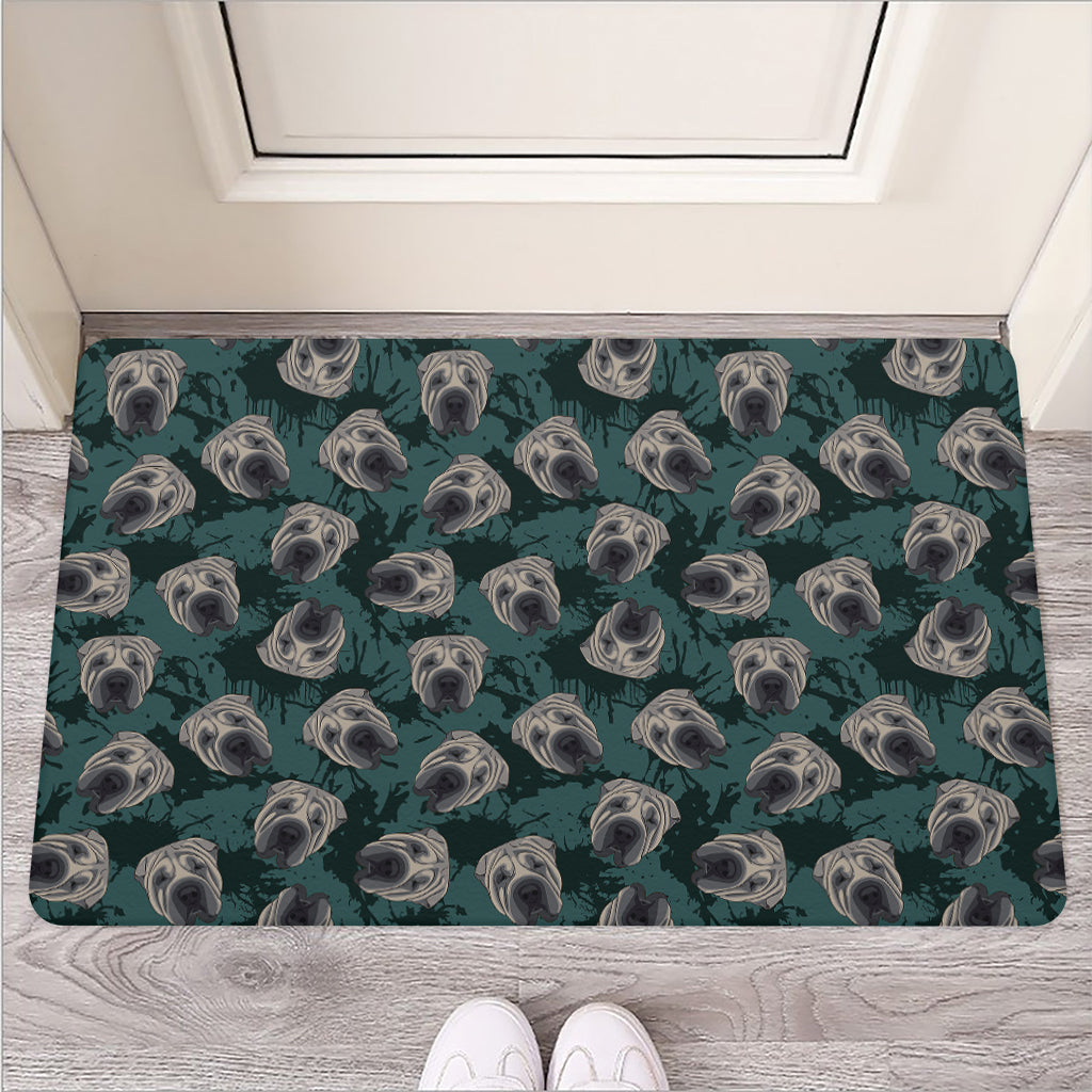 Shar Pei Face Pattern Print Rubber Doormat