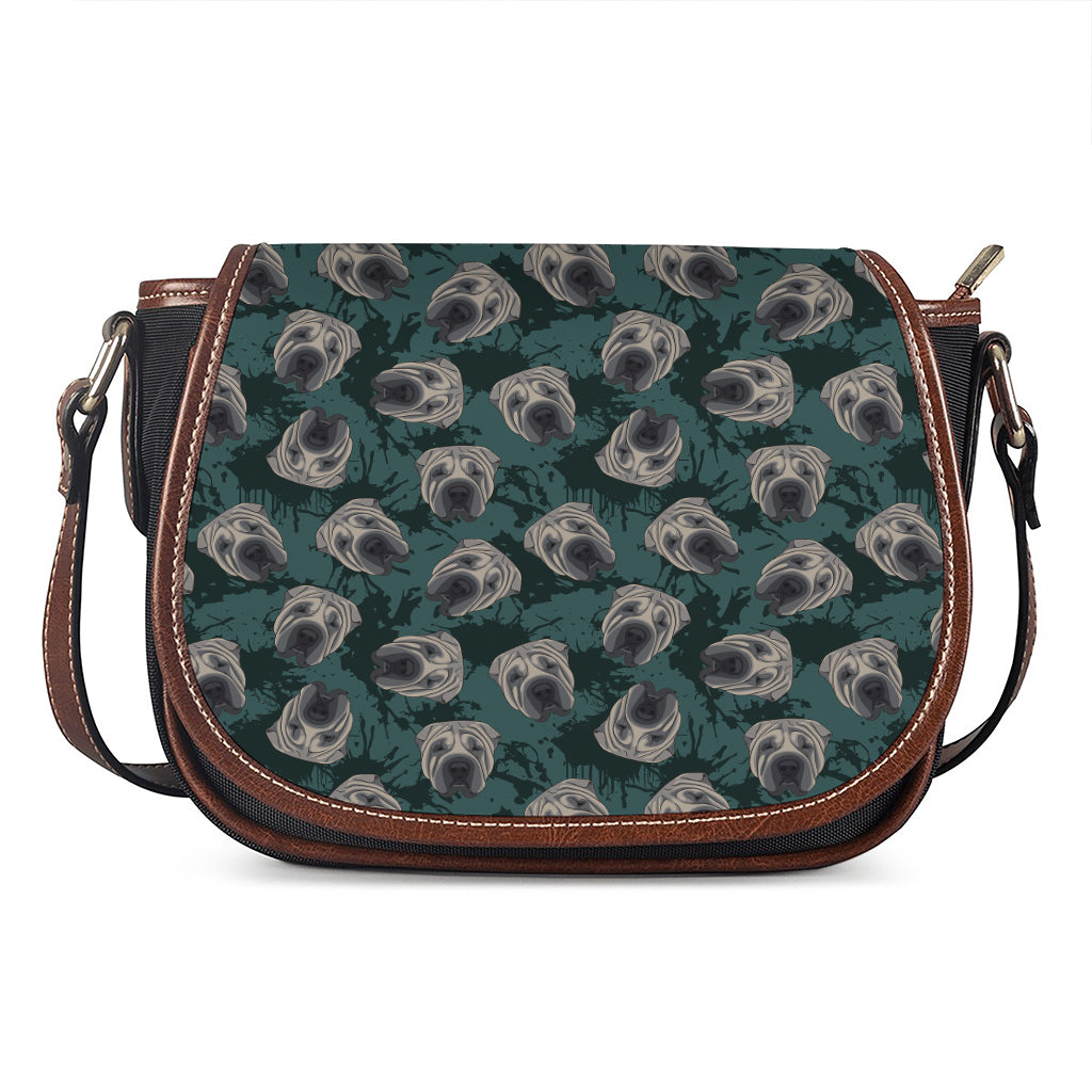 Shar Pei Face Pattern Print Saddle Bag