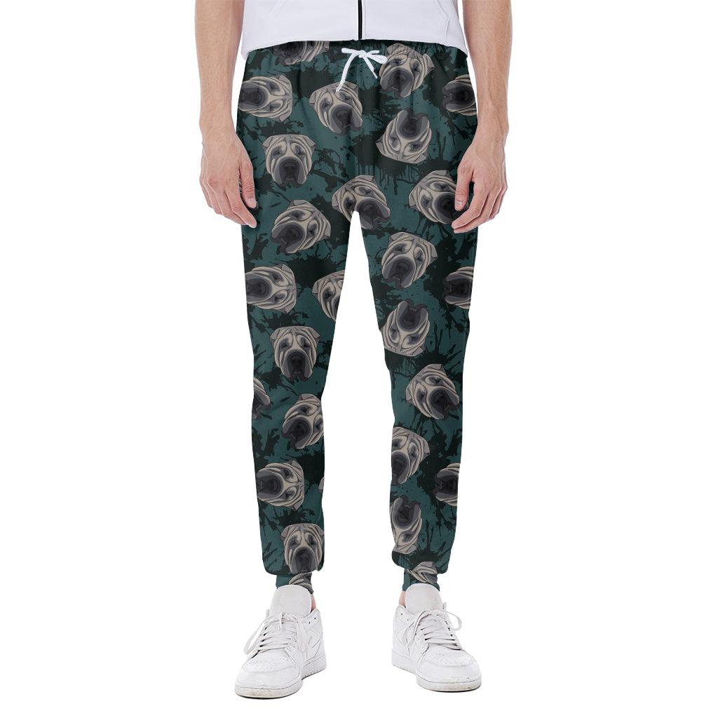 Shar Pei Face Pattern Print Scuba Joggers