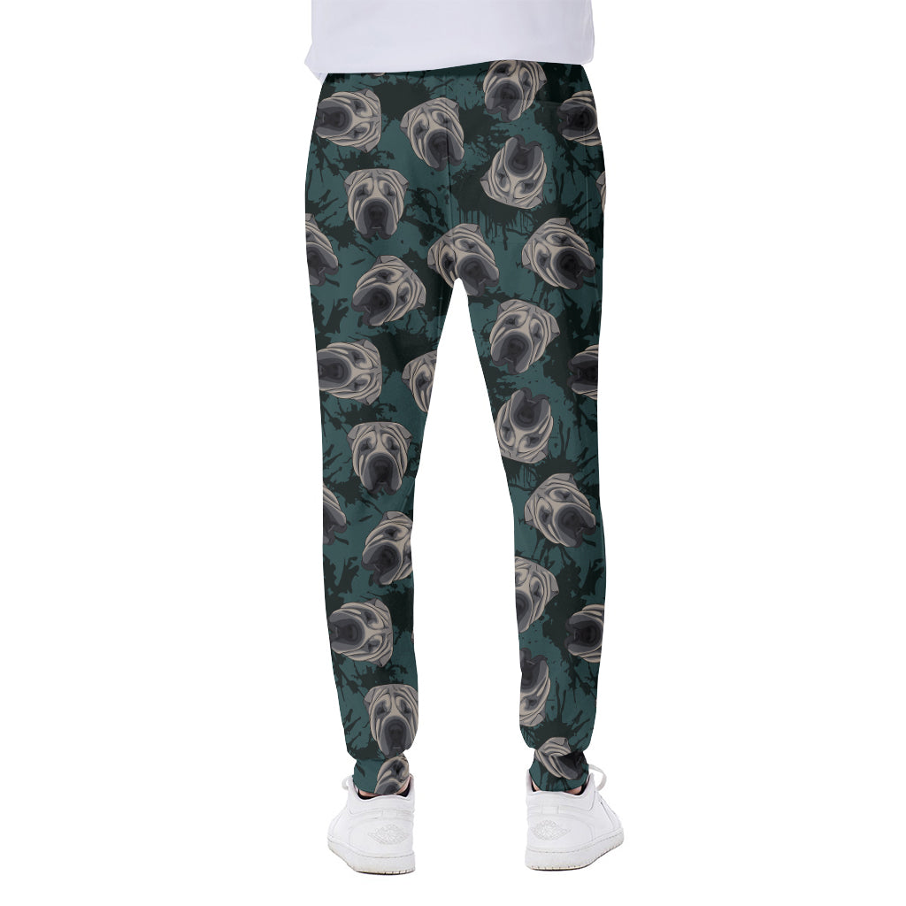 Shar Pei Face Pattern Print Scuba Joggers
