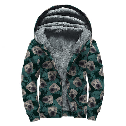 Shar Pei Face Pattern Print Sherpa Lined Zip Up Hoodie