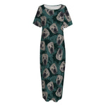 Shar Pei Face Pattern Print Short Sleeve Long Nightdress