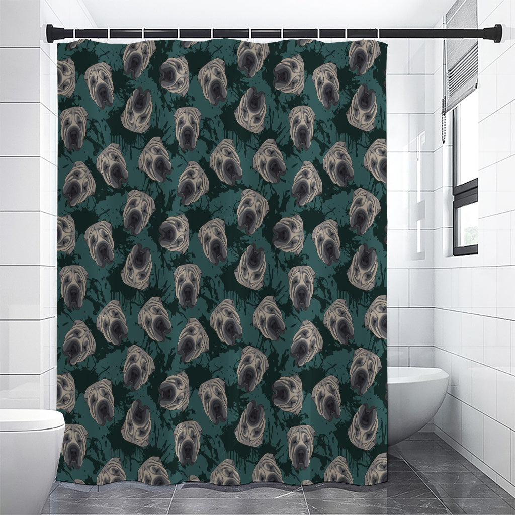 Shar Pei Face Pattern Print Shower Curtain