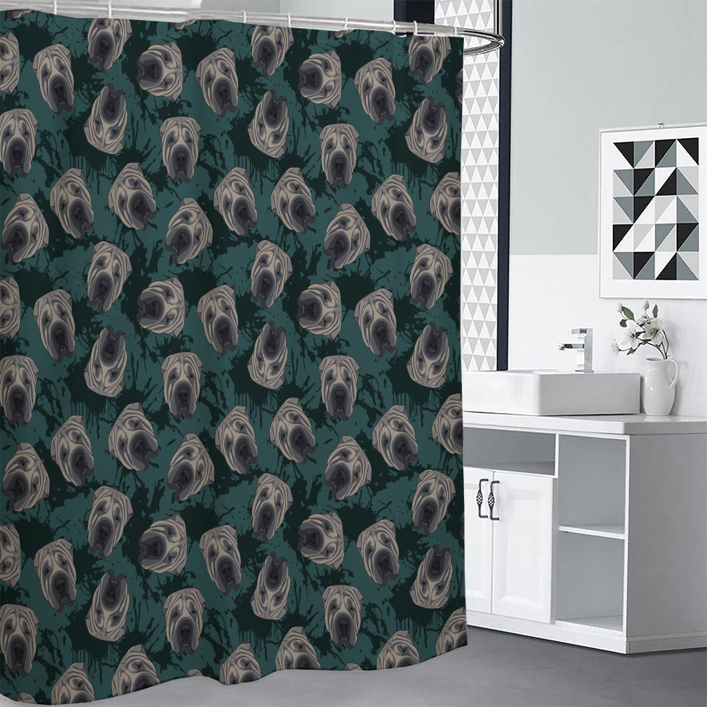 Shar Pei Face Pattern Print Shower Curtain
