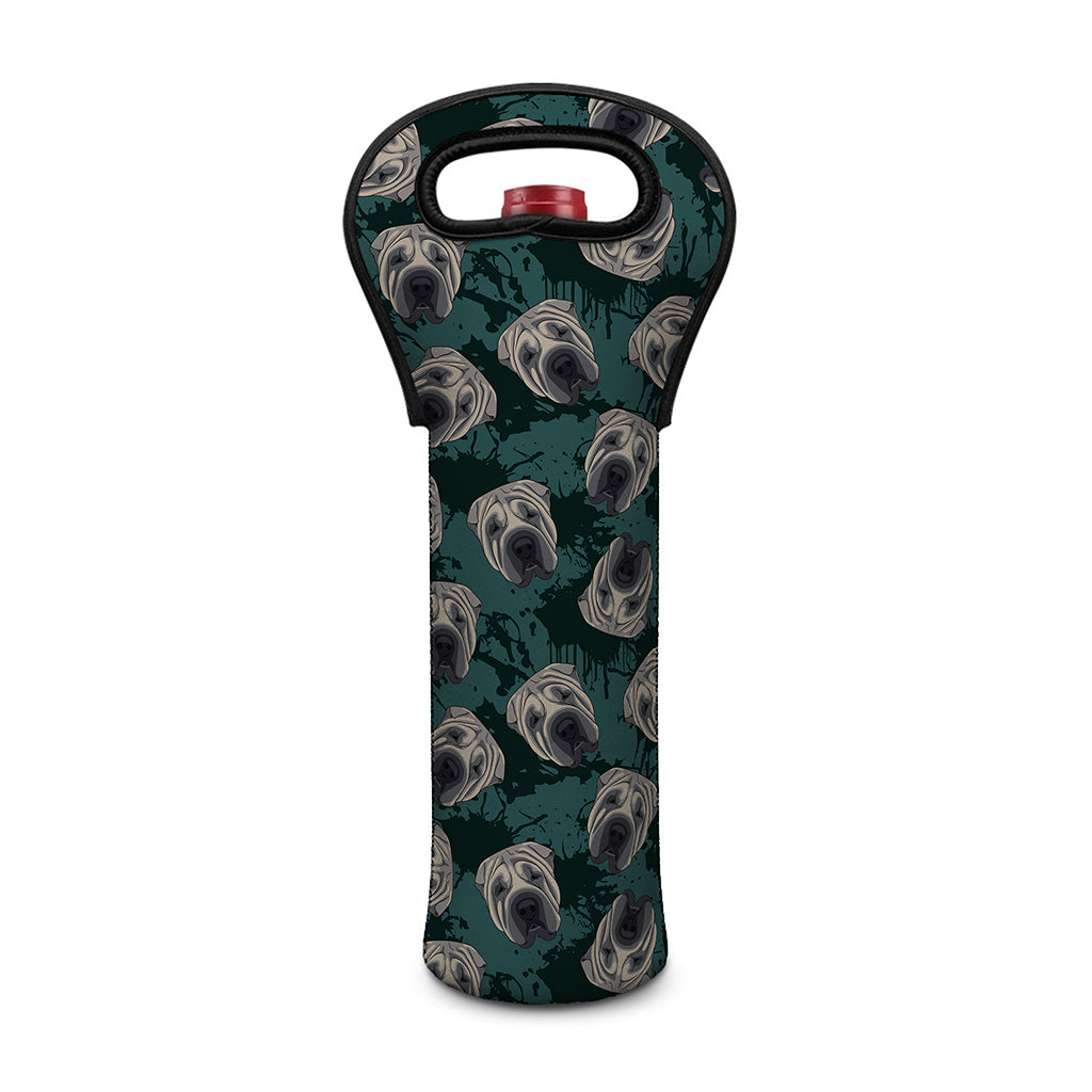 Shar Pei Face Pattern Print Single Neoprene Wine Tote