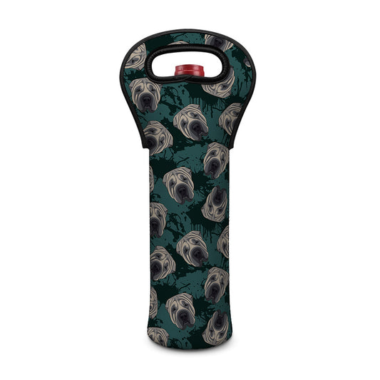 Shar Pei Face Pattern Print Single Neoprene Wine Tote