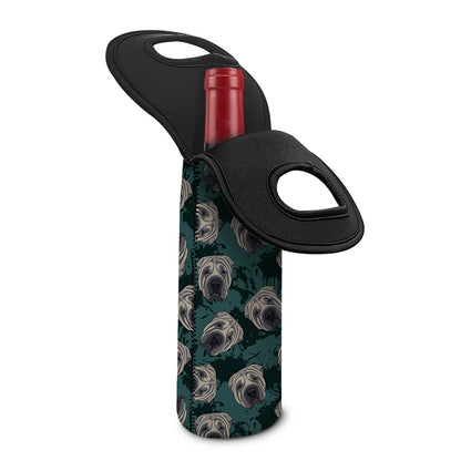 Shar Pei Face Pattern Print Single Neoprene Wine Tote