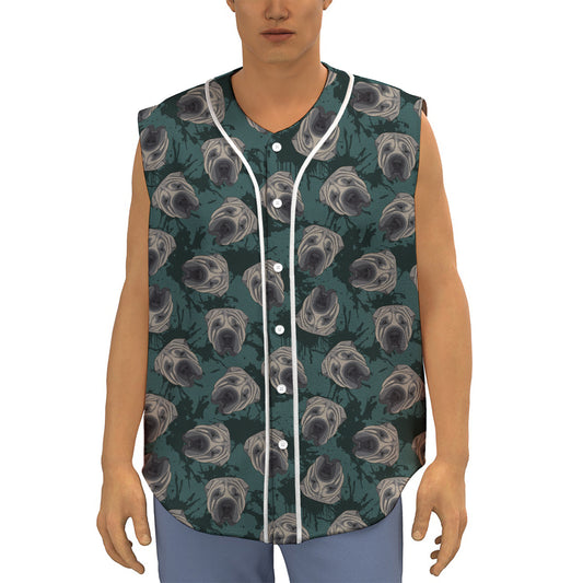Shar Pei Face Pattern Print Sleeveless Baseball Jersey
