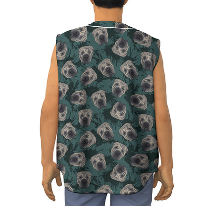 Shar Pei Face Pattern Print Sleeveless Baseball Jersey